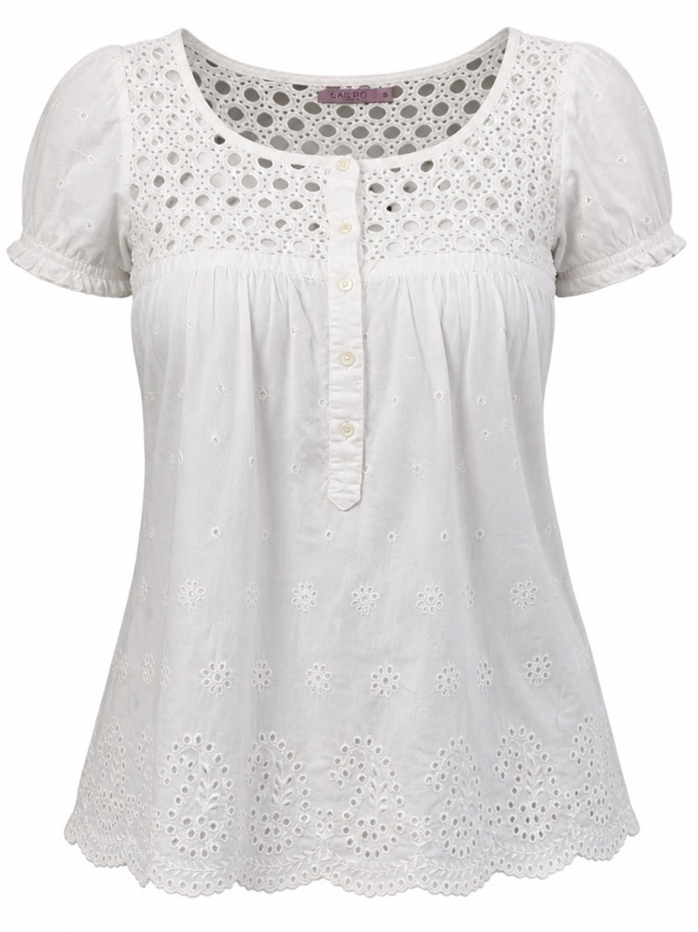 Eyelet Cotton Blouse with Scoop Neck in White